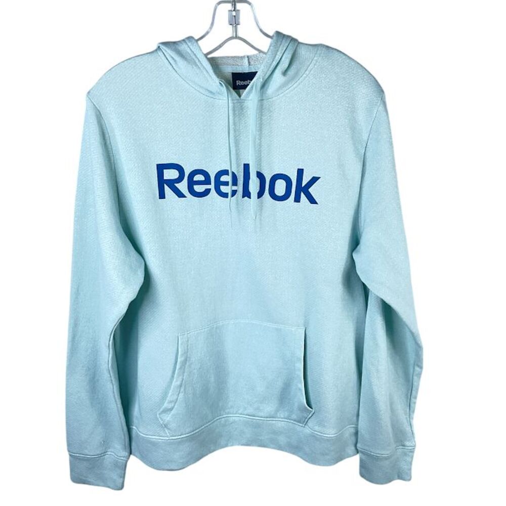 Reebok Hoodie Light Weight Light Blue Long Sleeve Kangaroo Pocket Womens XL Soft